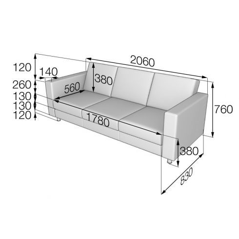 Диван трехместный OFFICE 2060/830/780