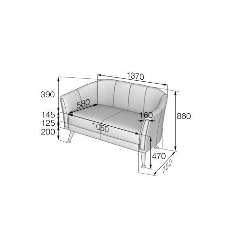 Диван двухместный ZARA 1390/750/860